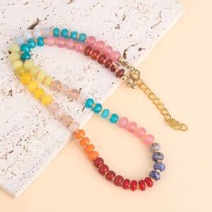 Anthropologie Rainbow Stone Beaded Choker Necklace